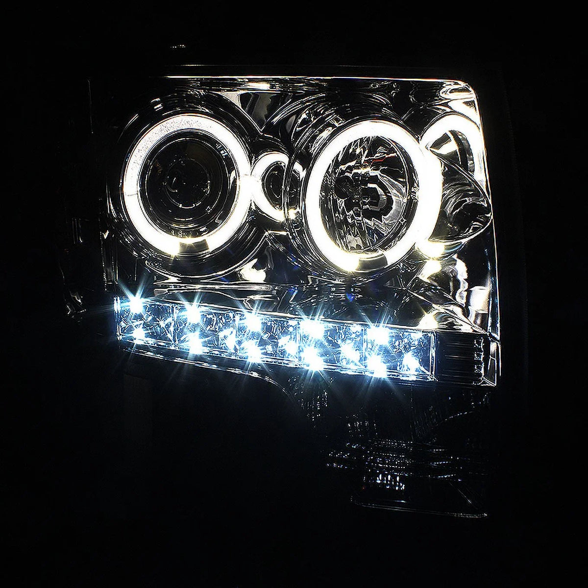 AKKON - Fits 2009-2014  F-150 F150 Dual Halo Projector Smoke Headlights + Black Smoked [C-Light Bar] LED Tail Lamp Combo
